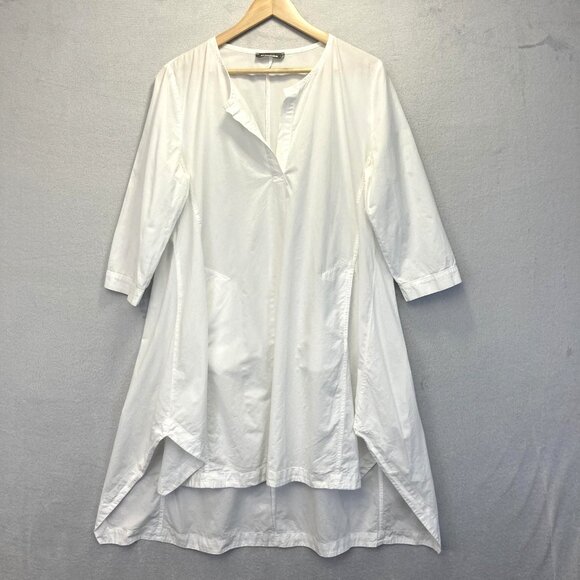 Alembika Oversized Shirt Dress Womens Medium (3) White Cotton Lagenlook High Low - Picture 1 of 13